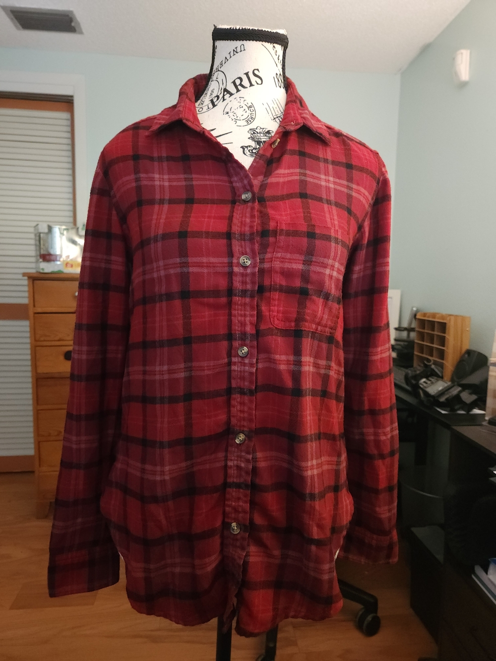 American Eagle Outfitters Red Plaid Boyfriend Shirt